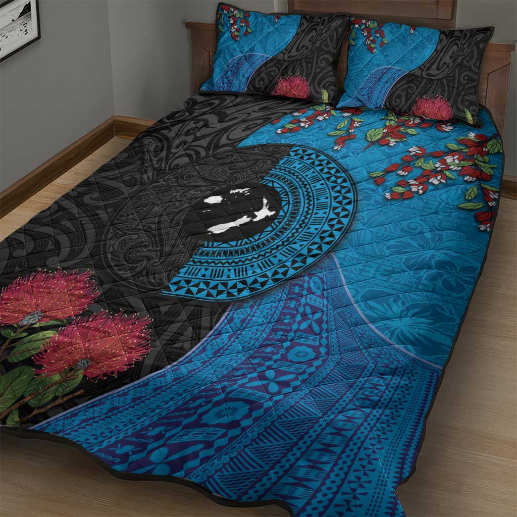 Fiji and New Zealand Together Quilt Bed Set Tapa Maori Tattoo mix Tagimoucia and Pohutukawa