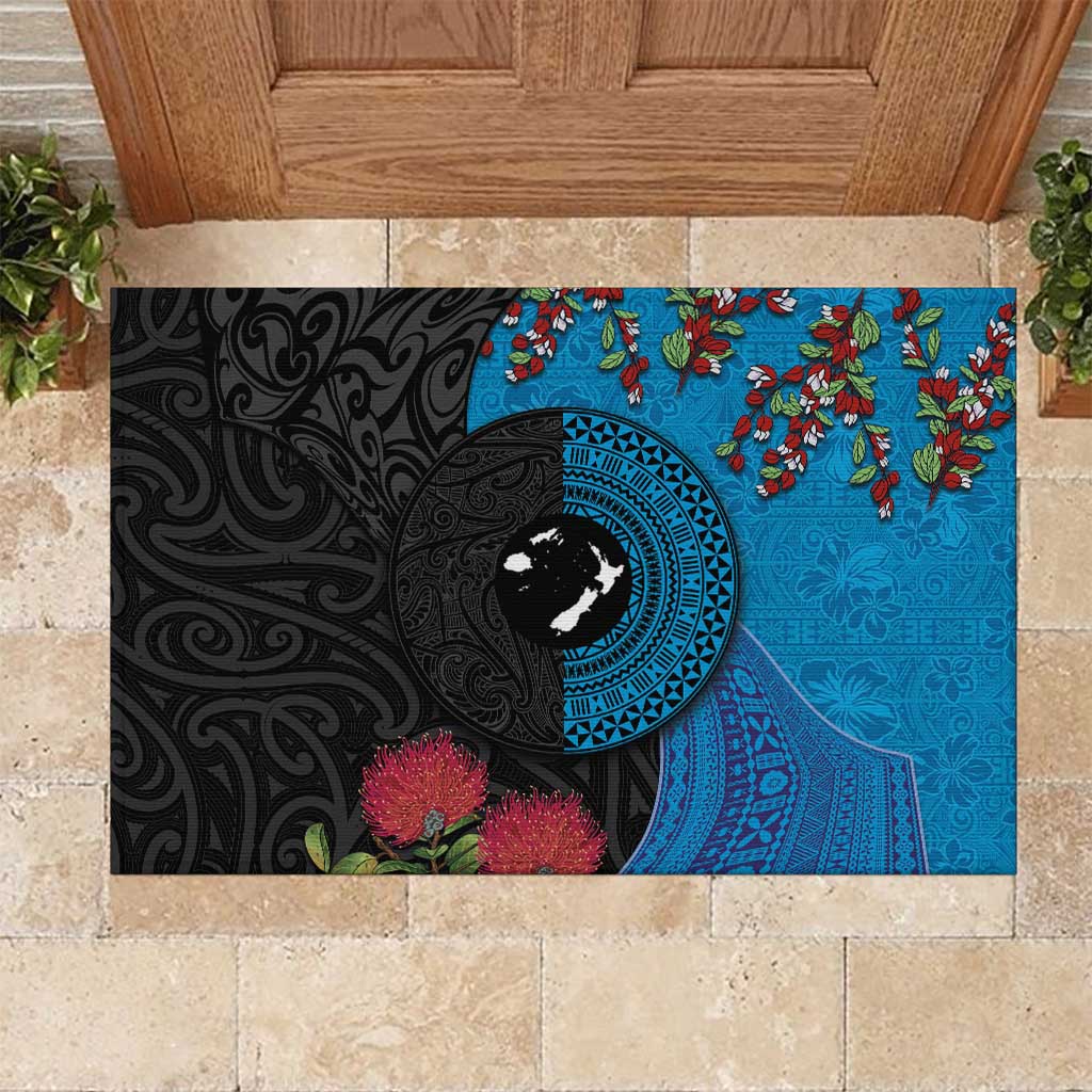 Fiji and New Zealand Together Rubber Doormat Tapa Maori Tattoo mix Tagimoucia and Pohutukawa