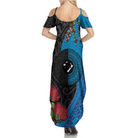 Fiji and New Zealand Together Summer Maxi Dress Tapa Maori Tattoo mix Tagimoucia and Pohutukawa