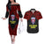 Vitis Central Dabaris Rugby Couples Matching Off The Shoulder Long Sleeve Dress and Hawaiian Shirt Papua New Guinea Polynesian Tattoo LT03 Red - Polynesian Pride