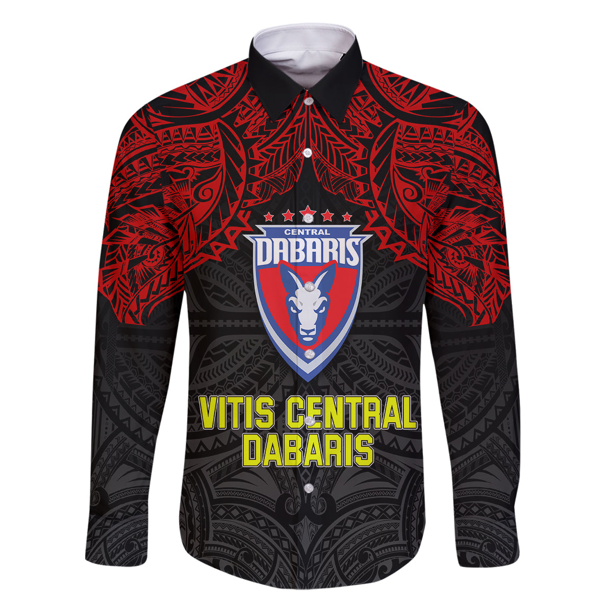 Vitis Central Dabaris Rugby Family Matching Mermaid Dress and Hawaiian Shirt Papua New Guinea Polynesian Tattoo LT03 Dad's Shirt - Long Sleeve Red - Polynesian Pride