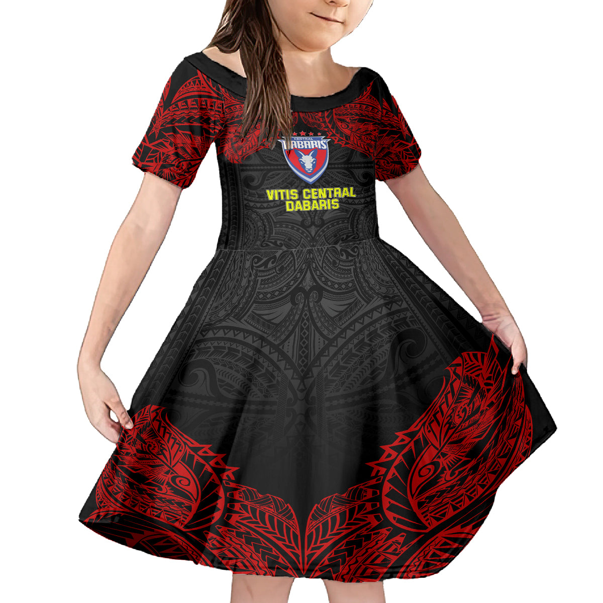 Vitis Central Dabaris Rugby Kid Short Sleeve Dress Papua New Guinea Polynesian Tattoo LT03 KID Red - Polynesian Pride