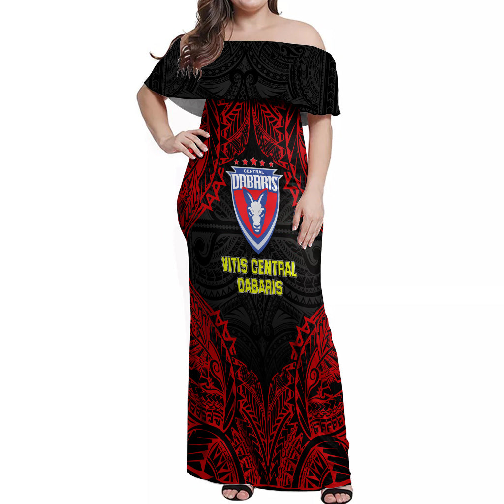 Vitis Central Dabaris Rugby Off Shoulder Maxi Dress Papua New Guinea Polynesian Tattoo LT03 Women Red - Polynesian Pride