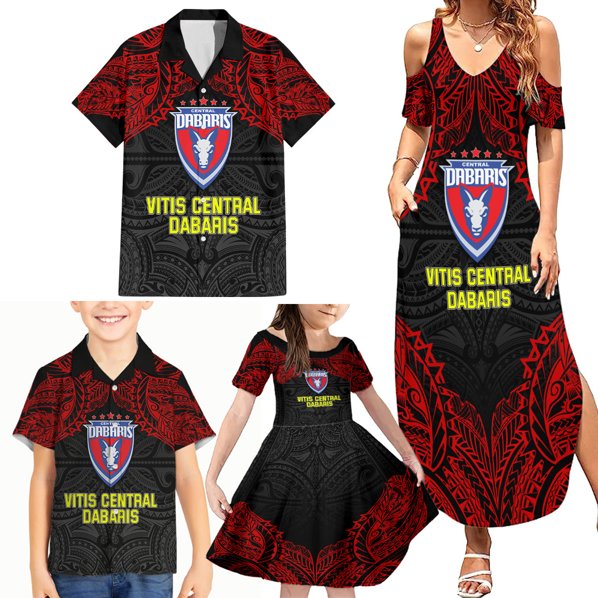 Custom Vitis Central Dabaris Rugby Family Matching Summer Maxi Dress and Hawaiian Shirt Papua New Guinea Polynesian Tattoo LT03 - Polynesian Pride