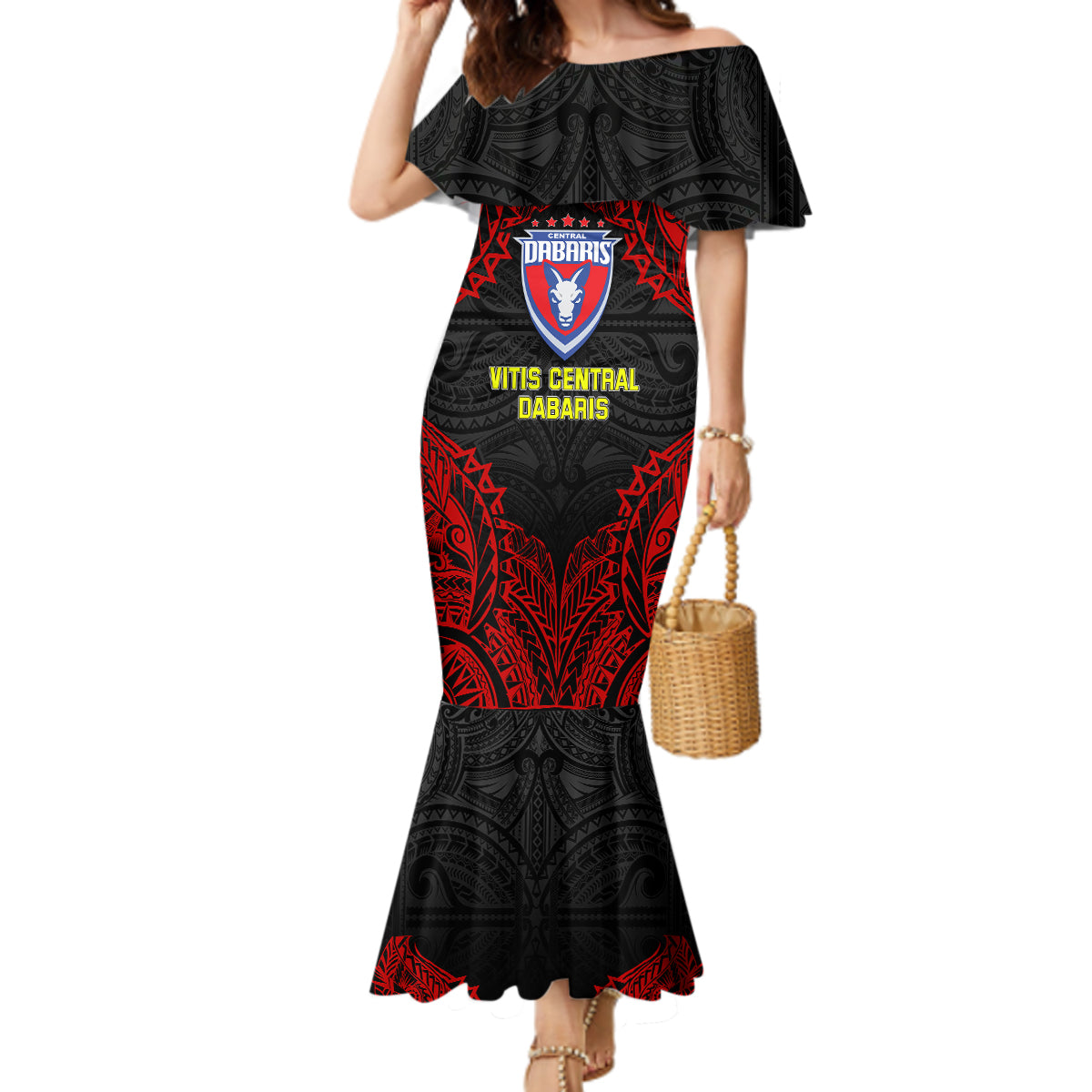 Custom Vitis Central Dabaris Rugby Mermaid Dress Papua New Guinea Polynesian Tattoo LT03 Women Red - Polynesian Pride