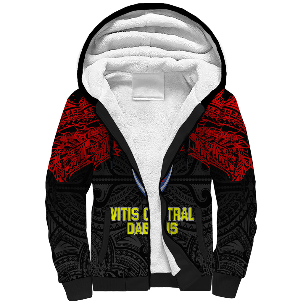 Custom Vitis Central Dabaris Rugby Sherpa Hoodie Papua New Guinea Polynesian Tattoo LT03 Unisex Red - Polynesian Pride