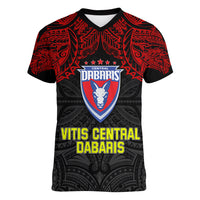 Custom Vitis Central Dabaris Rugby Women V Neck T Shirt Papua New Guinea Polynesian Tattoo LT03 Female Red - Polynesian Pride
