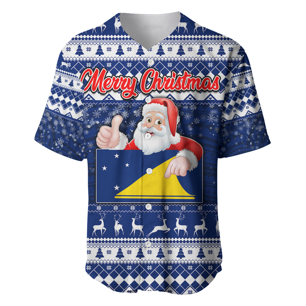 Tokelau Christmas Baseball Jersey Santa Claus Tokelau Flag and Coat of Arms with Polynesian Pattern LT03 Blue - Polynesian Pride