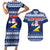 Tokelau Christmas Couples Matching Short Sleeve Bodycon Dress and Hawaiian Shirt Santa Claus Tokelau Flag and Coat of Arms with Polynesian Pattern LT03 Blue - Polynesian Pride