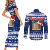 Tokelau Christmas Couples Matching Short Sleeve Bodycon Dress and Long Sleeve Button Shirt Santa Claus Tokelau Flag and Coat of Arms with Polynesian Pattern LT03 - Polynesian Pride