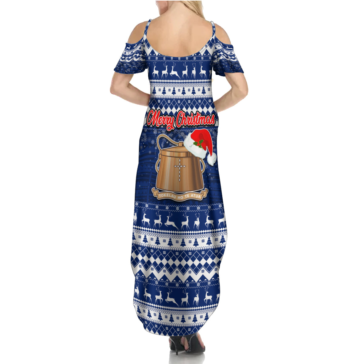 Tokelau Christmas Family Matching Summer Maxi Dress and Hawaiian Shirt Santa Claus Tokelau Flag and Coat of Arms with Polynesian Pattern LT03 - Polynesian Pride