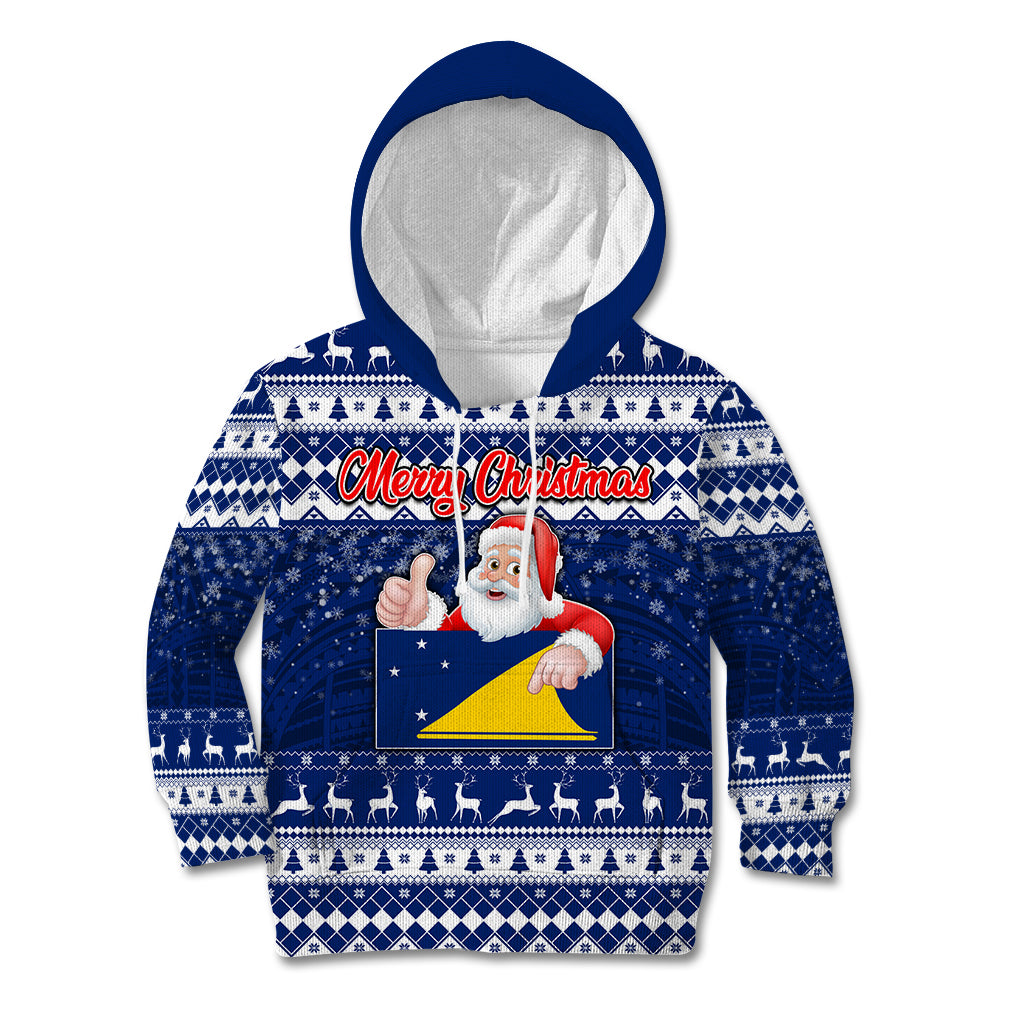 Tokelau Christmas Kid Hoodie Santa Claus Tokelau Flag and Coat of Arms with Polynesian Pattern LT03 Hoodie Blue - Polynesian Pride