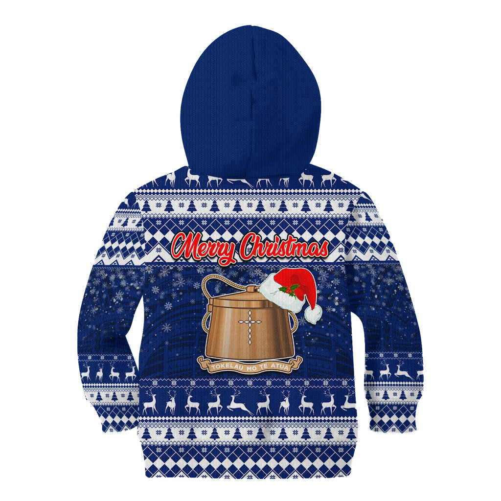 Tokelau Christmas Kid Hoodie Santa Claus Tokelau Flag and Coat of Arms with Polynesian Pattern LT03 - Polynesian Pride