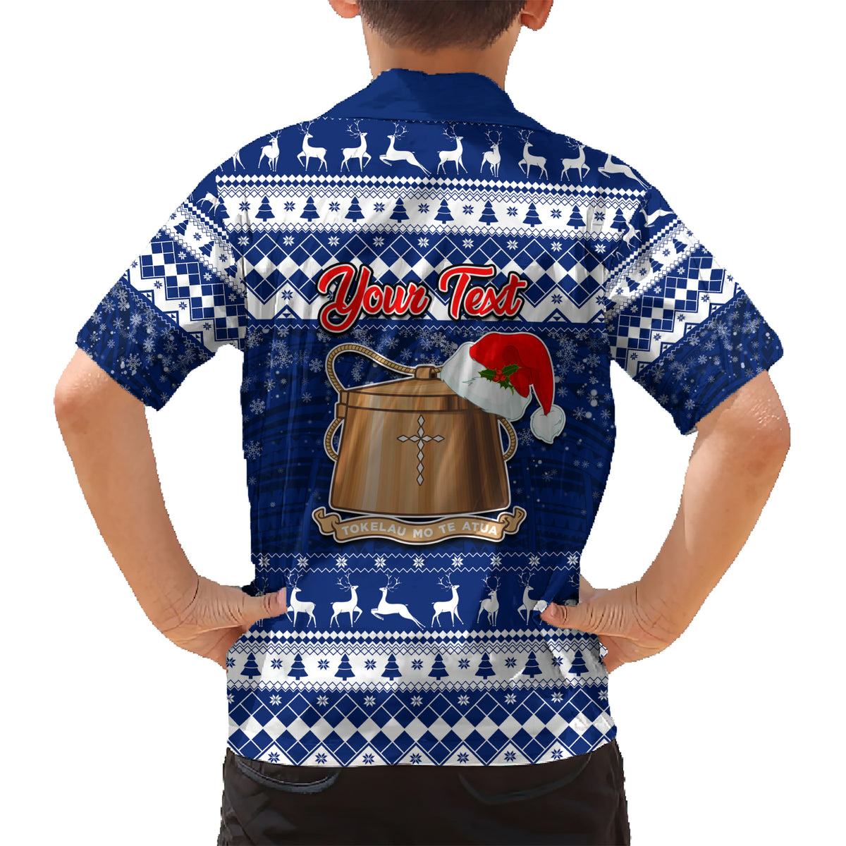 Personalised Tokelau Christmas Family Matching Short Sleeve Bodycon Dress and Hawaiian Shirt Santa Claus Tokelau Flag and Coat of Arms with Polynesian Pattern LT03 - Polynesian Pride