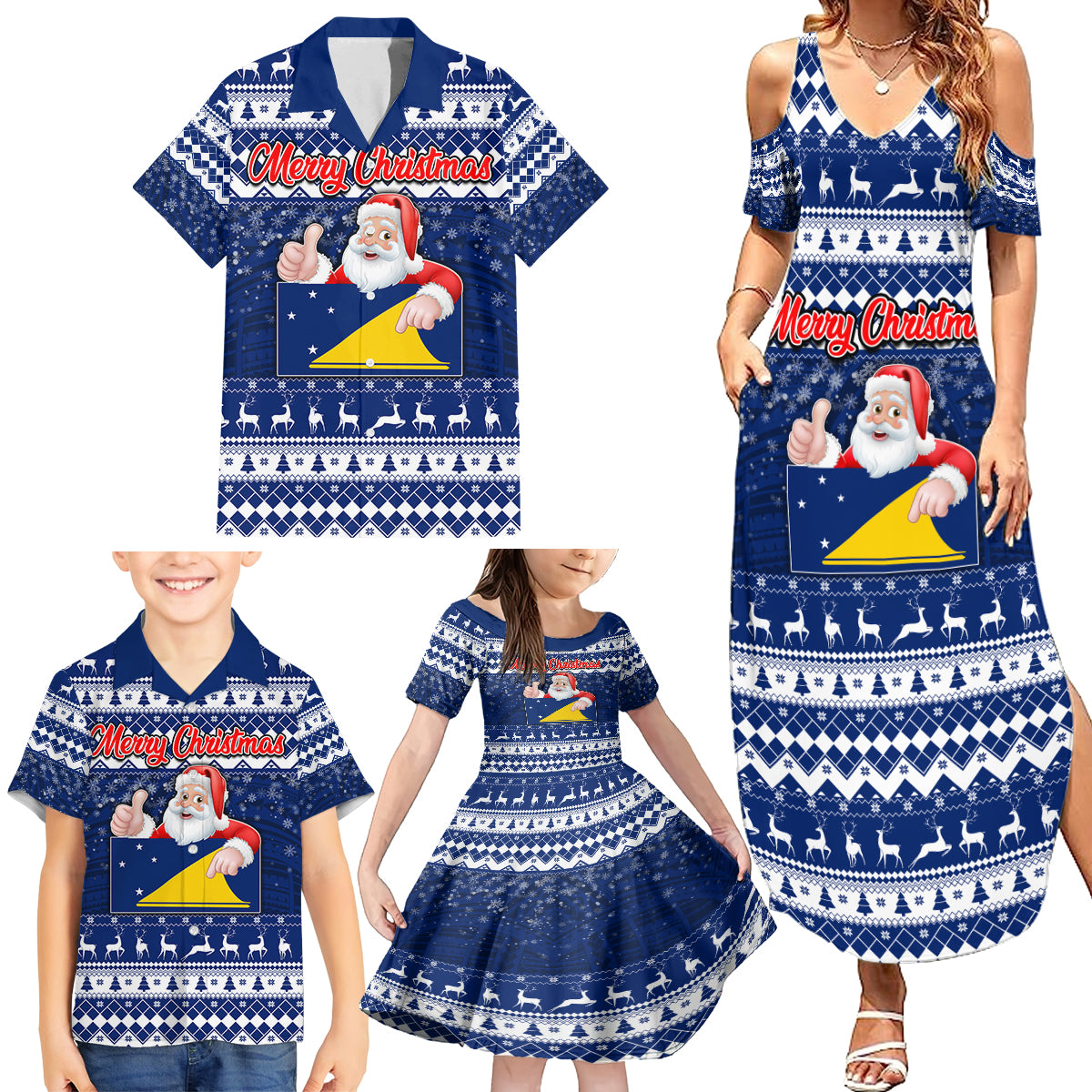 Personalised Tokelau Christmas Family Matching Summer Maxi Dress and Hawaiian Shirt Santa Claus Tokelau Flag and Coat of Arms with Polynesian Pattern LT03 - Polynesian Pride