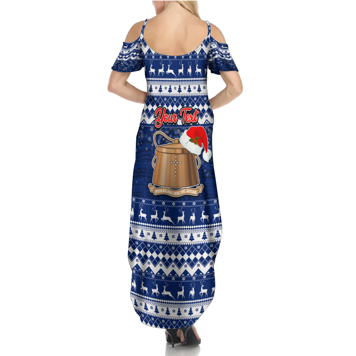 Personalised Tokelau Christmas Family Matching Summer Maxi Dress and Hawaiian Shirt Santa Claus Tokelau Flag and Coat of Arms with Polynesian Pattern LT03 - Polynesian Pride