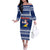 Personalised Tokelau Christmas Off The Shoulder Long Sleeve Dress Santa Claus Tokelau Flag and Coat of Arms with Polynesian Pattern LT03 Women Blue - Polynesian Pride