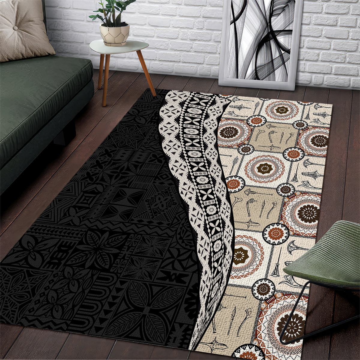 Tukenny Pattern Fijian War Clubs Mix Tapa Tribal Area Rug LT03 Beige - Polynesian Pride