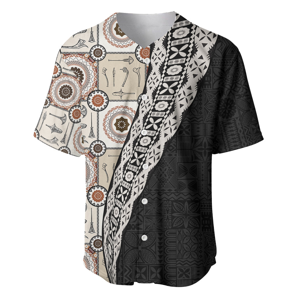 Tukenny Pattern Fijian War Clubs Mix Tapa Tribal Baseball Jersey LT03 Beige - Polynesian Pride