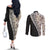 Tukenny Pattern Fijian War Clubs Mix Tapa Tribal Couples Matching Off The Shoulder Long Sleeve Dress and Long Sleeve Button Shirt LT03 - Polynesian Pride