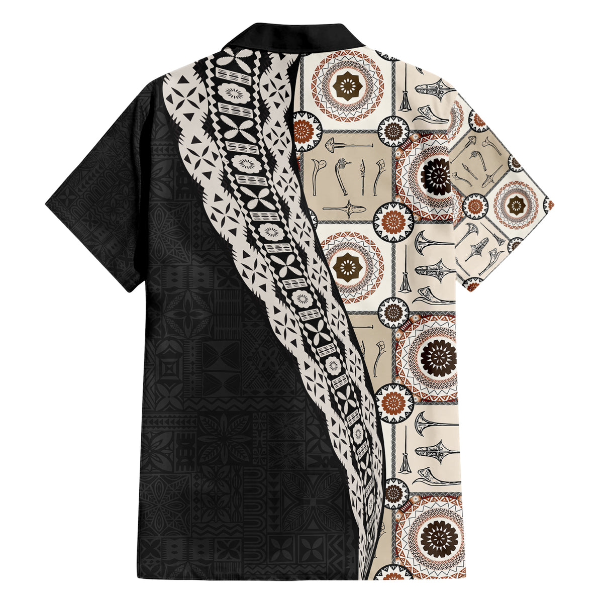 Tukenny Pattern Fijian War Clubs Mix Tapa Tribal Family Matching Short Sleeve Bodycon Dress and Hawaiian Shirt LT03 - Polynesian Pride