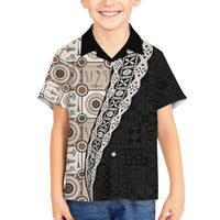 Tukenny Pattern Fijian War Clubs Mix Tapa Tribal Family Matching Short Sleeve Bodycon Dress and Hawaiian Shirt LT03 Son's Shirt Beige - Polynesian Pride