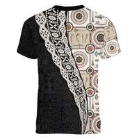Tukenny Pattern Fijian War Clubs Mix Tapa Tribal Women V Neck T Shirt LT03 - Polynesian Pride