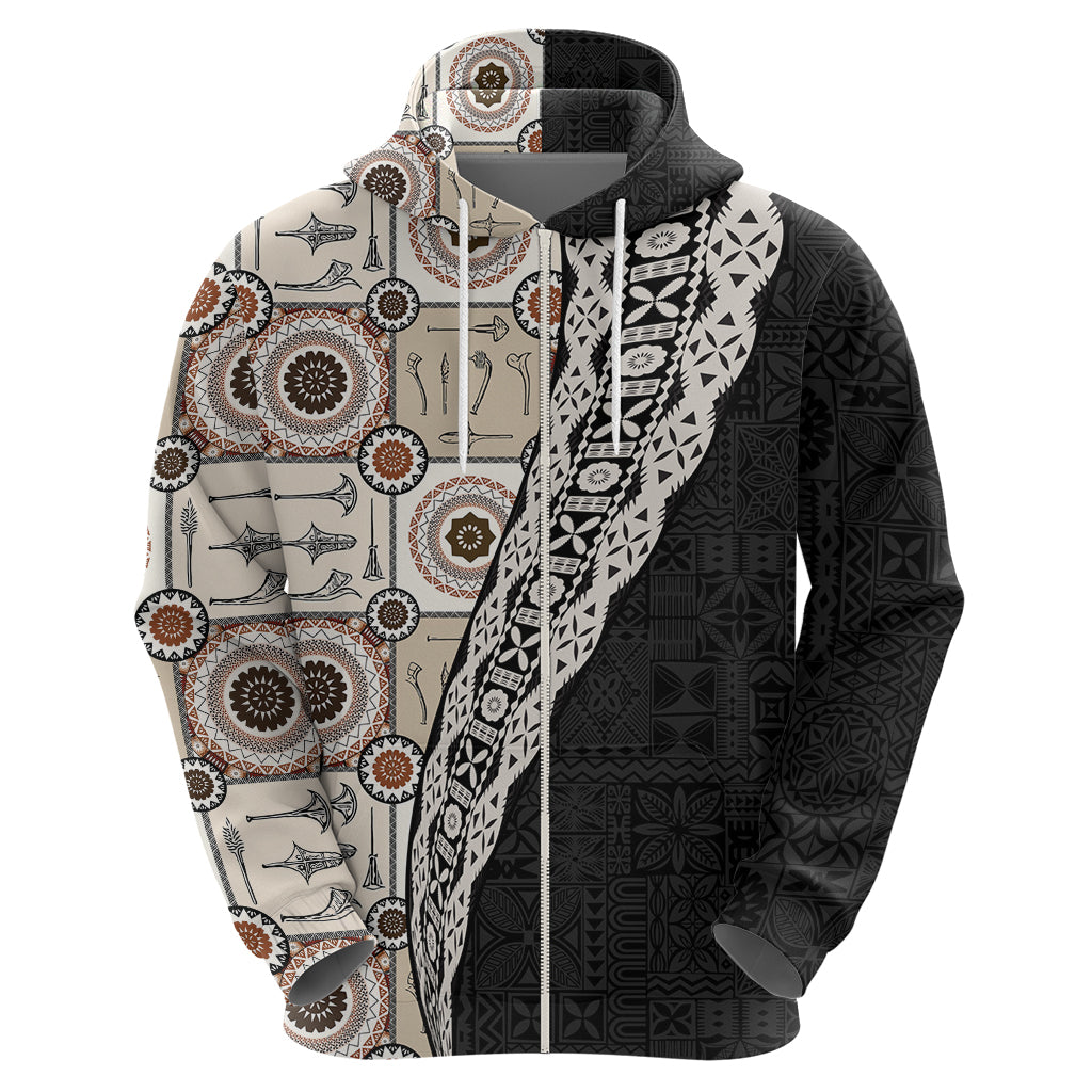 Tukenny Pattern Fijian War Clubs Mix Tapa Tribal Zip Hoodie LT03 - Polynesian Pride