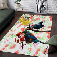 New Zealand Pohutukawa Tui Bird Area Rug Kowhai Version LT03 White - Polynesian Pride