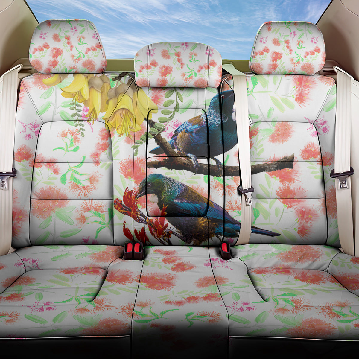 New Zealand Pohutukawa Tui Bird Back Car Seat Cover Kowhai Version LT03