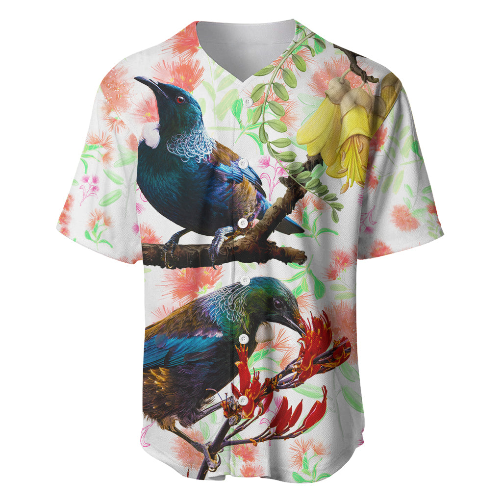 New Zealand Pohutukawa Tui Bird Baseball Jersey Kowhai Version LT03 White - Polynesian Pride