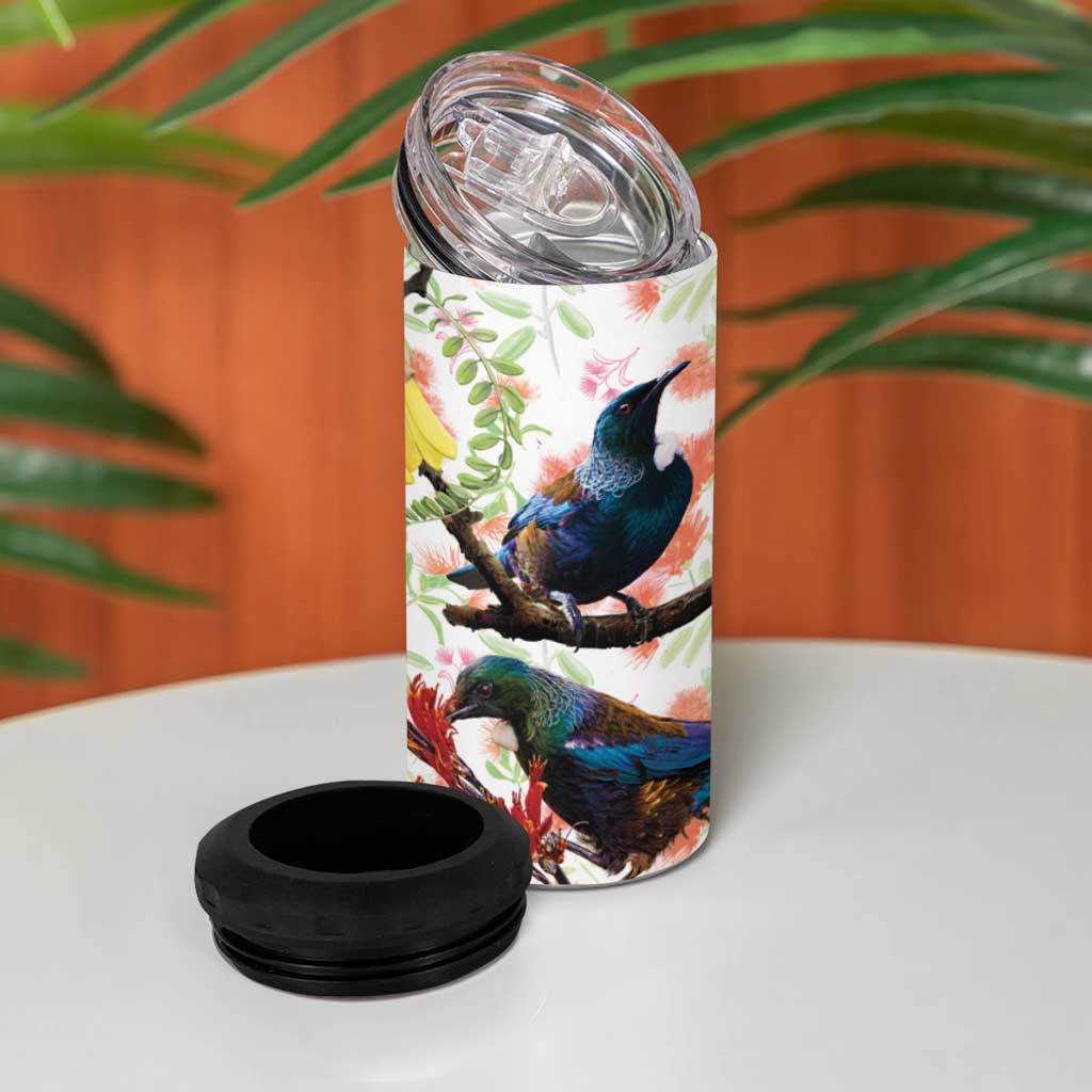 New Zealand Pohutukawa Tui Bird 4 in 1 Can Cooler Tumbler Kowhai Version
