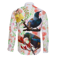 New Zealand Pohutukawa Tui Bird Family Matching Off Shoulder Short Dress and Hawaiian Shirt Kowhai Version LT03 - Polynesian Pride