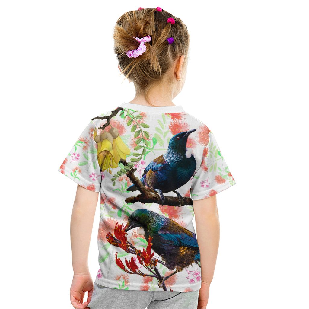 New Zealand Pohutukawa Tui Bird Kid T Shirt Kowhai Version LT03 - Polynesian Pride