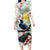 New Zealand Pohutukawa Tui Bird Long Sleeve Bodycon Dress Kowhai Version LT03 Long Dress White - Polynesian Pride