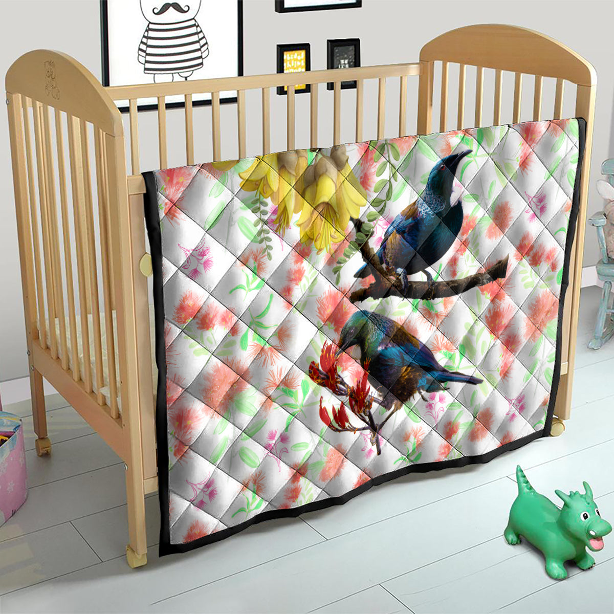 New Zealand Pohutukawa Tui Bird Quilt Kowhai Version LT03 - Polynesian Pride