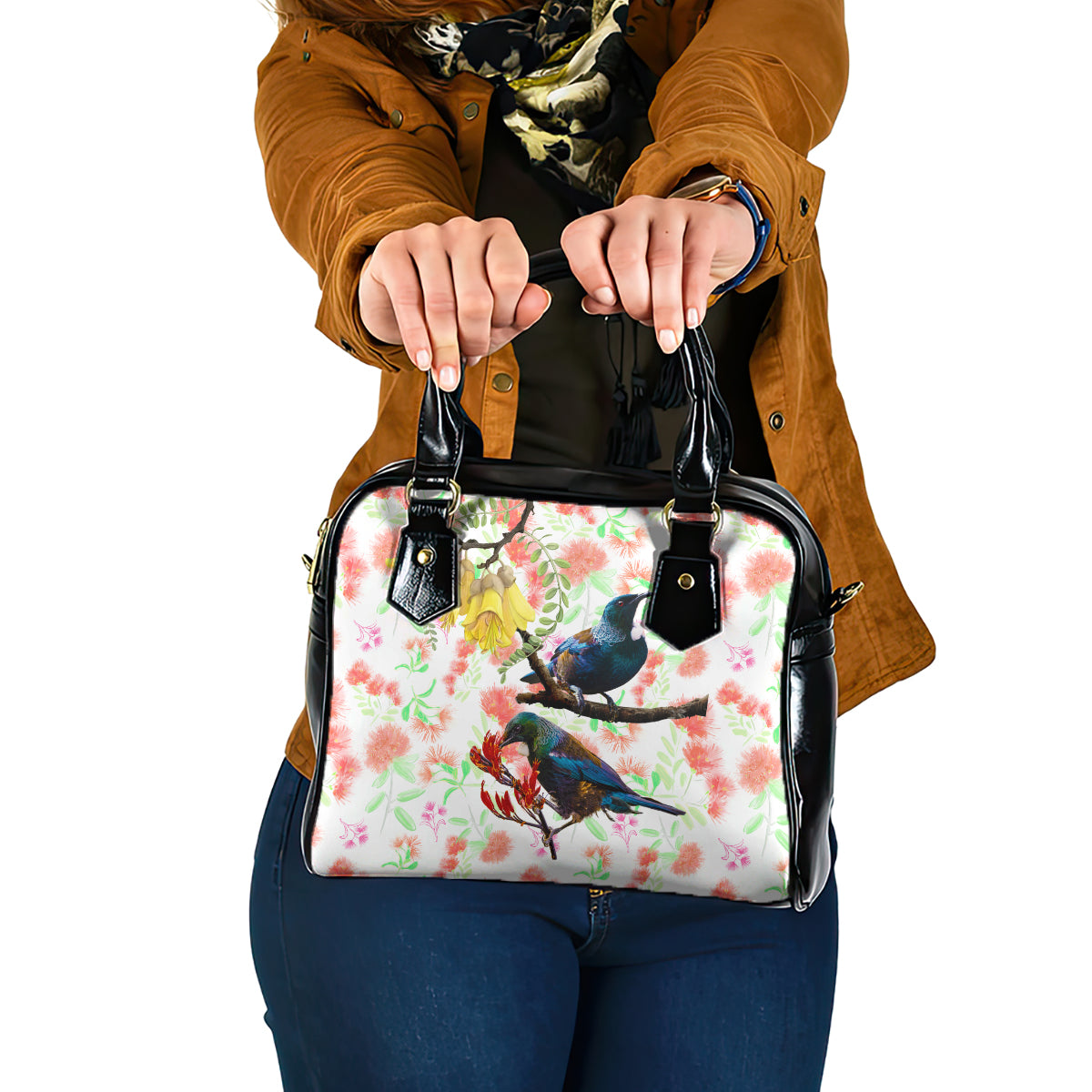 New Zealand Pohutukawa Tui Bird Shoulder Handbag Kowhai Version LT03 One Size White - Polynesian Pride