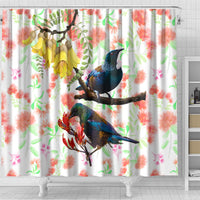 New Zealand Pohutukawa Tui Bird Shower Curtain Kowhai Version LT03 - Polynesian Pride