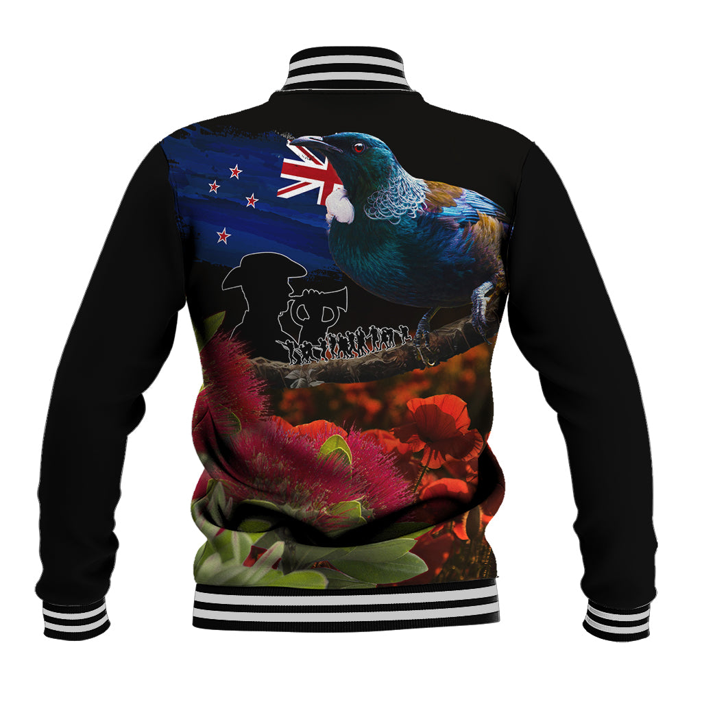 New Zealand ANZAC Day Baseball Jacket Pohutukawa Flower and Tui Bird LT03 - Polynesian Pride