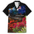 New Zealand ANZAC Day Family Matching Off Shoulder Long Sleeve Dress and Hawaiian Shirt Pohutukawa Flower and Tui Bird LT03 Dad's Shirt - Short Sleeve Black - Polynesian Pride