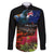 New Zealand ANZAC Day Family Matching Puletasi and Hawaiian Shirt Pohutukawa Flower and Tui Bird LT03 Dad's Shirt - Long Sleeve Black - Polynesian Pride