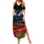 New Zealand ANZAC Day Family Matching Summer Maxi Dress and Hawaiian Shirt Pohutukawa Flower and Tui Bird LT03 Mom's Dress Black - Polynesian Pride