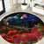 New Zealand ANZAC Day Round Carpet Pohutukawa Flower and Tui Bird LT03 Black - Polynesian Pride