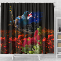 New Zealand ANZAC Day Shower Curtain Pohutukawa Flower and Tui Bird LT03 - Polynesian Pride