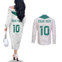 Custom New Zealand Football Couples Matching Off The Shoulder Long Sleeve Dress and Long Sleeve Button Shirt Go All Silver Ferns - Towards World Cup 2026
