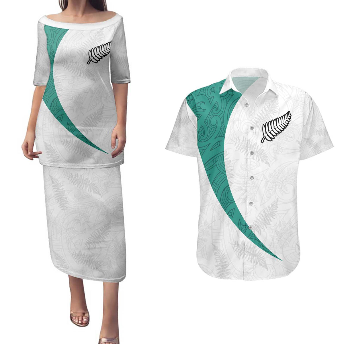 Custom New Zealand Football Couples Matching Puletasi and Hawaiian Shirt Go All Silver Ferns - Towards World Cup 2026