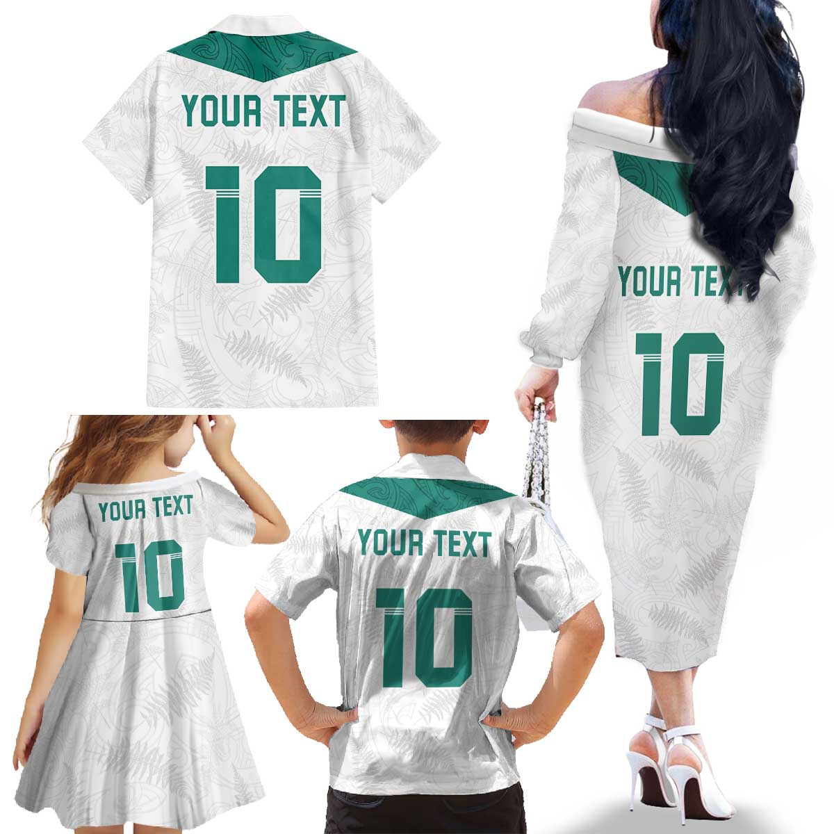 Custom New Zealand Football Family Matching Off The Shoulder Long Sleeve Dress and Hawaiian Shirt Go All Silver Ferns - Towards World Cup 2026