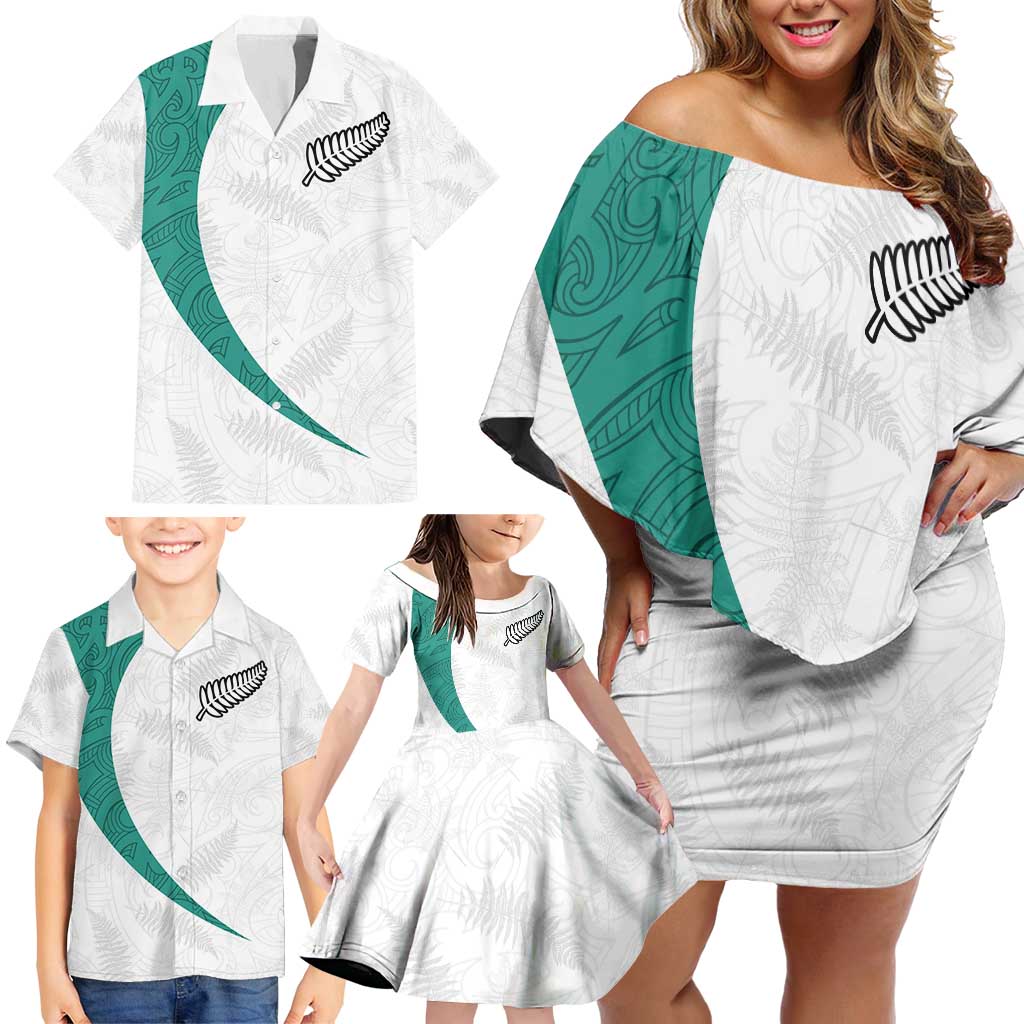Custom New Zealand Football Family Matching Off Shoulder Short Dress and Hawaiian Shirt Go All Silver Ferns - Towards World Cup 2026