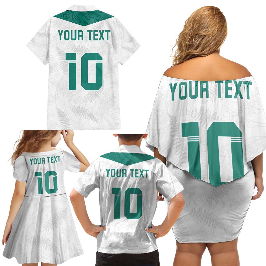 Custom New Zealand Football Family Matching Off Shoulder Short Dress and Hawaiian Shirt Go All Silver Ferns - Towards World Cup 2026