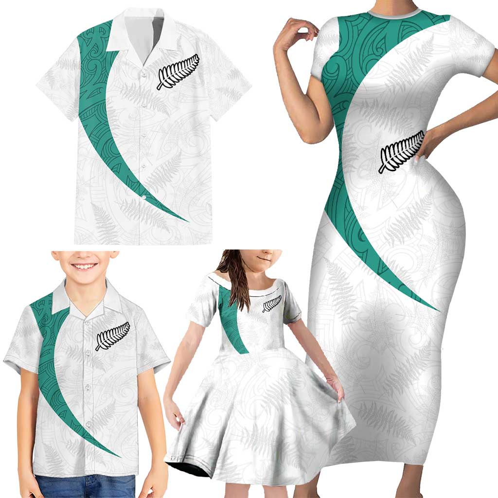 Custom New Zealand Football Family Matching Short Sleeve Bodycon Dress and Hawaiian Shirt Go All Silver Ferns - Towards World Cup 2026